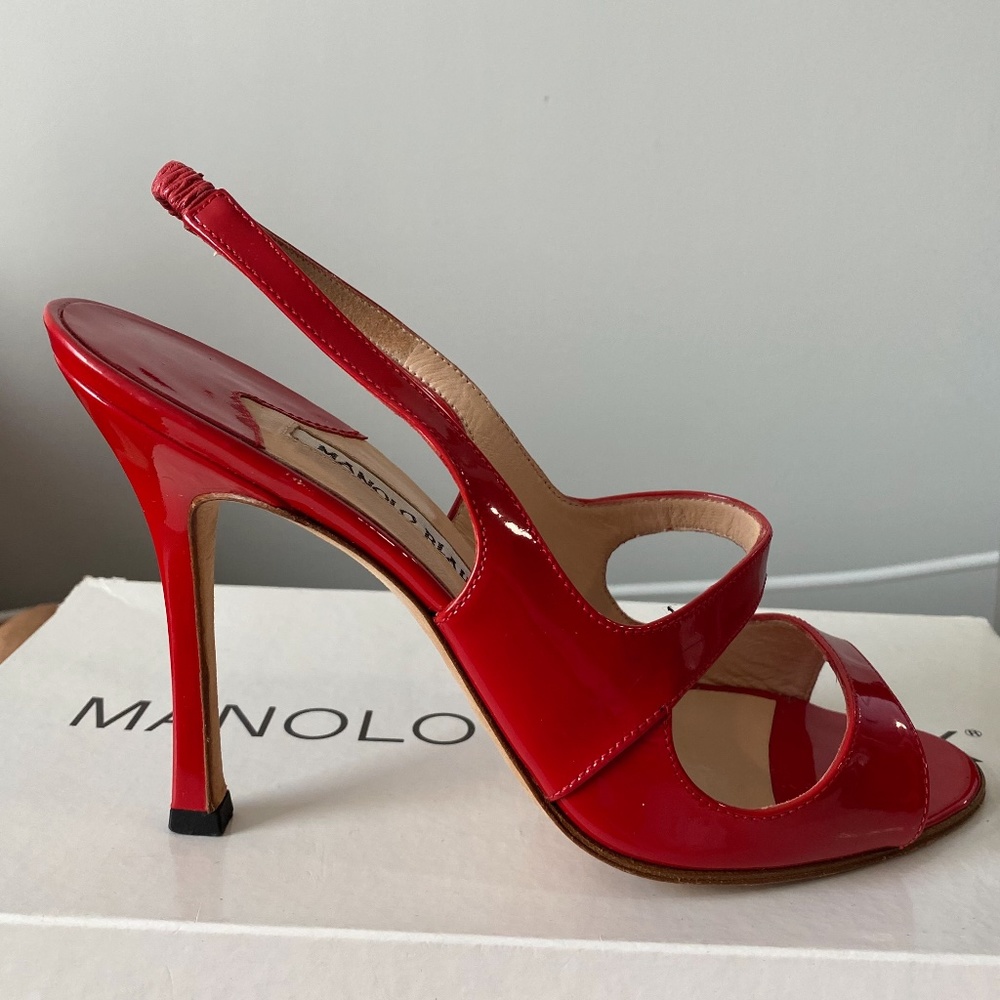 Manolo Blahnik red strappy high sandal
